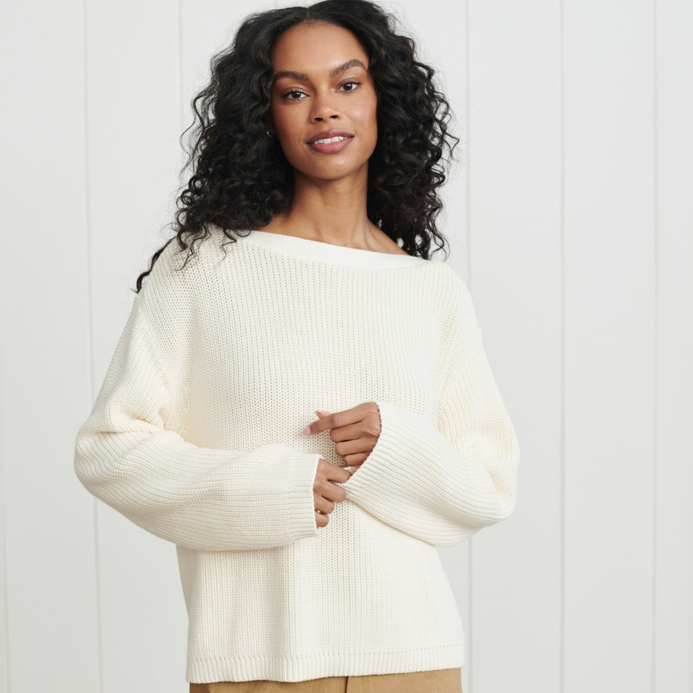NWT Jenni Kayne Cashmere Boatneck Sweater Ivory Medium/Small HP Oversized - Picture 11 of 11